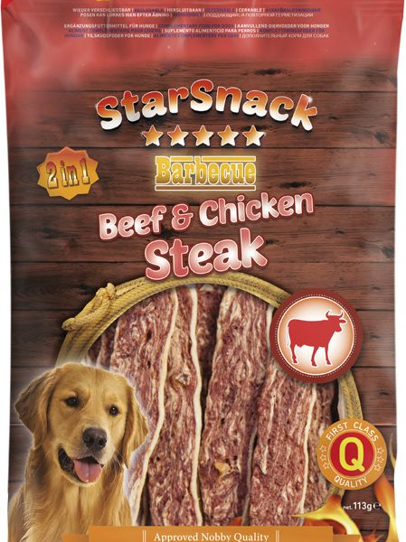 Nobby StarSnack BBQ Beef & Chicken Steak pamlsky 113g