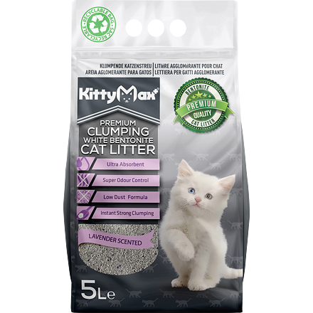 KITTYMAX hrudkující, bezprašný bílý bentonit LAVENDER
