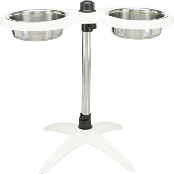 Psí bar, nastavitelný do 54cm, melamin/nerez. misky 2x 1.6l/ø21 cm, bílá