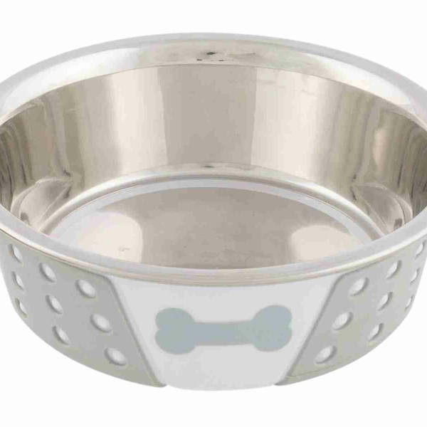 Nerezová miska se silikonovým opláštěním 0,4l/14cm bílo/šedá