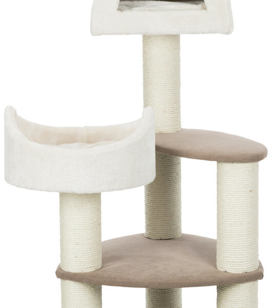 Škrábadlo MARCY Soft, 130cm, 3 sloupky, 3 patra, bouda, lůžko, krémové - DOPRODEJ