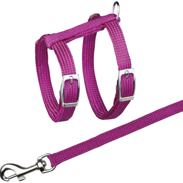 Postroj s vodítkem pro kočku jednobarevný 22-42cm/10mm 1,25m