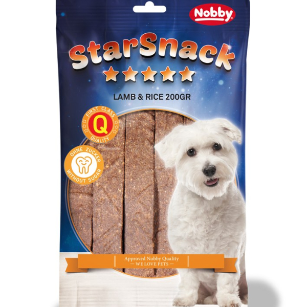 Nobby StarSnack Strips pamlsky plátky jehně+rýže 20ks / 200g