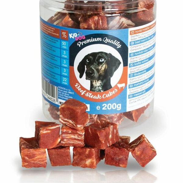 KIDDOG hovězí masíčko v kostičce - PREMIUM QUALITY 200 g dóza
