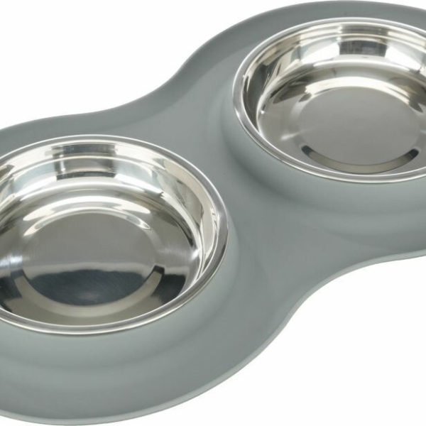 Set nízkých nerez misek v silikonovém prostírání, × 0.4 l/ø 16 cm/40 × 5 × 23 cm, šedá