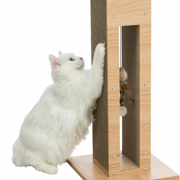 Škrábací sloupek vzhled dřeva, s hračkou, MDF/karton/juta, 62cm