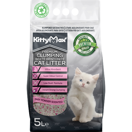KITTYMAX hrudkující, bezprašný bílý bentonit BABY POWDER