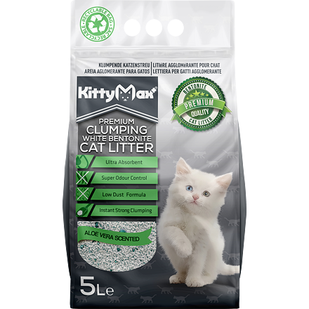 KITTYMAX hrudkující, bezprašný bílý bentonit ALOE VERA