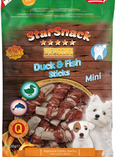 Nobby StarSnack BBQ Mini Duck, Fish Stick pamlsky 130g