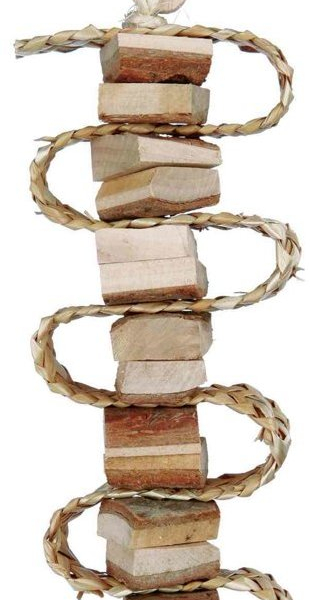 Závěsná hračka z přírodního dřeva a slámy + kulička,  30cm