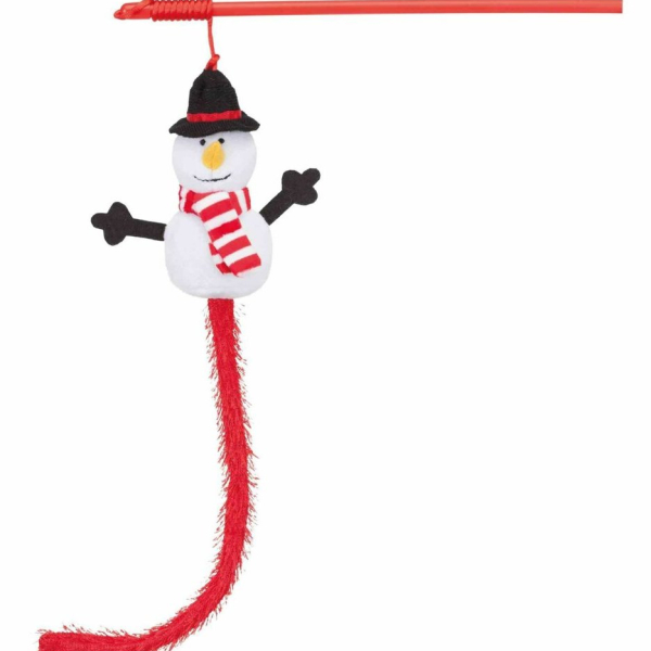 Vánoční hračka pro kočky sněhulák na udici 31 cm