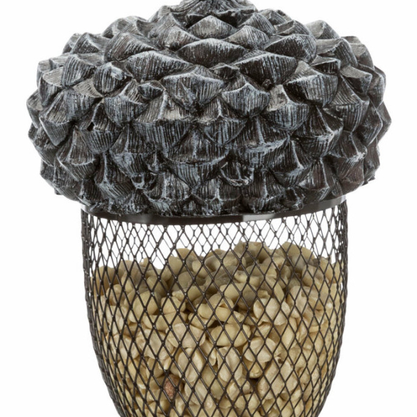 Žalud - zásobník na ptačí krmivo, 700 ml/14×22 cm, pryskyřice/kov, hnědá/bílá