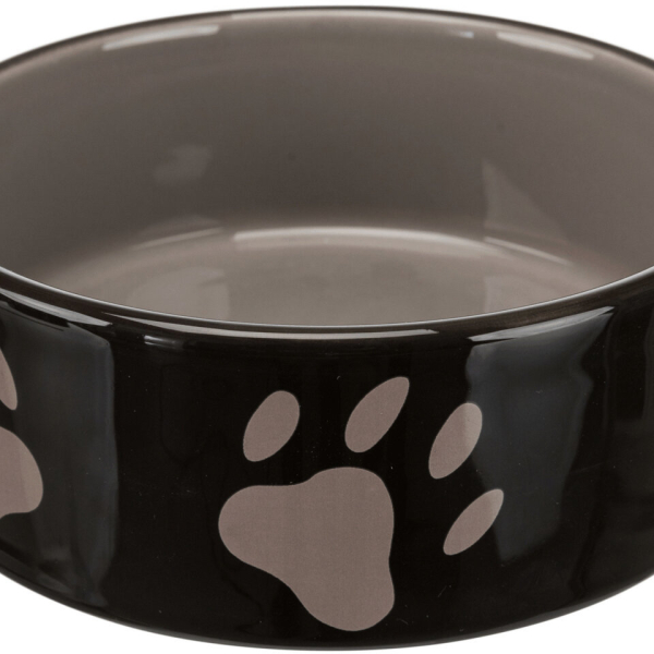 Keramická miska 1,4l/20cm - hnědá/tmavě šedá + motiv tlapky