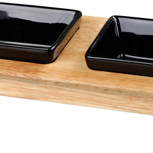 Dřevěný bar, 2x keramická čtyřhranná miska, á 0,2 l / 10 x 10 cm, černá