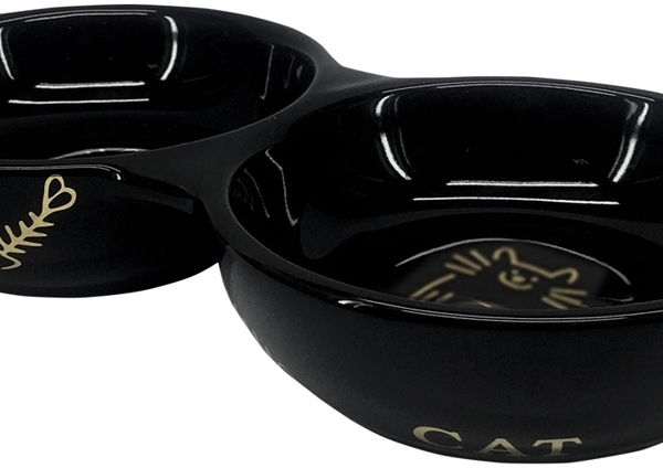 Nobby GOLDEN CAT keramická dvojitá miska pro kočky černá se zlatým vzorem 22x4cm/2x0,13l