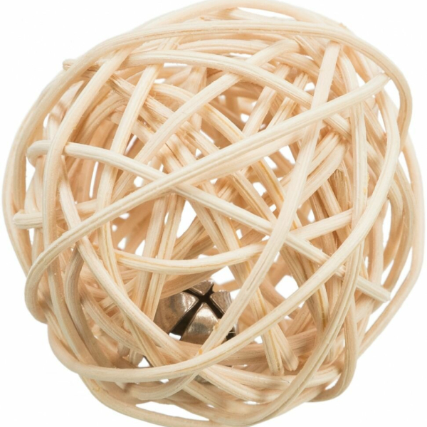 Zapletený míček s rolničkou, ratan,  ø 4 cm