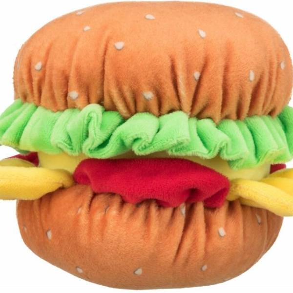 BURGER, plyšový hamburger se zvukem, 13cm