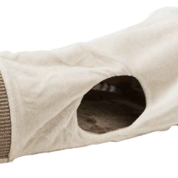Plyšový škrábací tunel pro kočky 110x30x38 cm -sv.šedý/hnědý