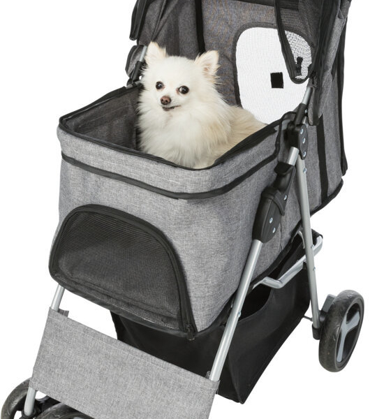 Kočárek pro psy BUGGY, rychlosklápěcí, 47 x 100 x 80cm, nosnost do 15 kg, šedá