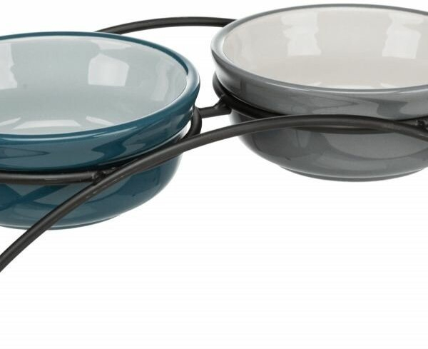 Set keramických misek v kovovém stojánku, 2 × 0.25 l/ø 13 cm, petrolejová/šedá