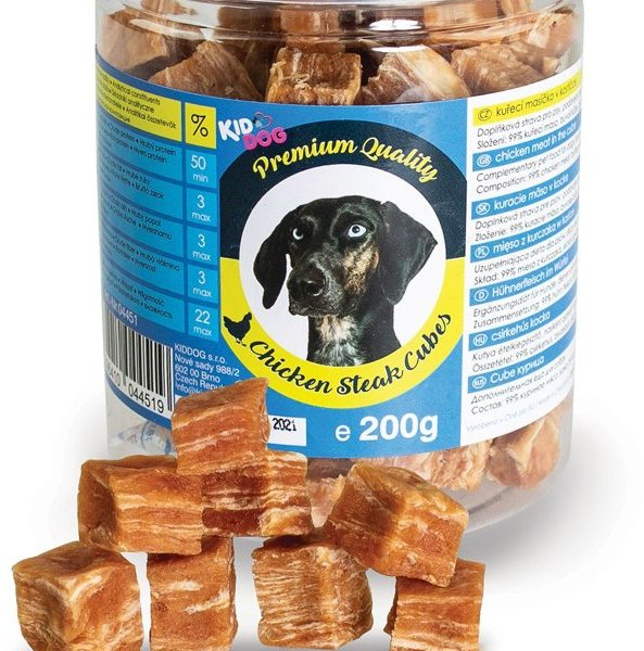 KIDDOG kuřecí masíčko v kostičce - PREMIUM QUALITY 200 g dóza