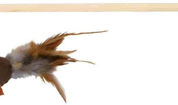 Dřevěná udice s plyšovou myší a peřím 50 cm