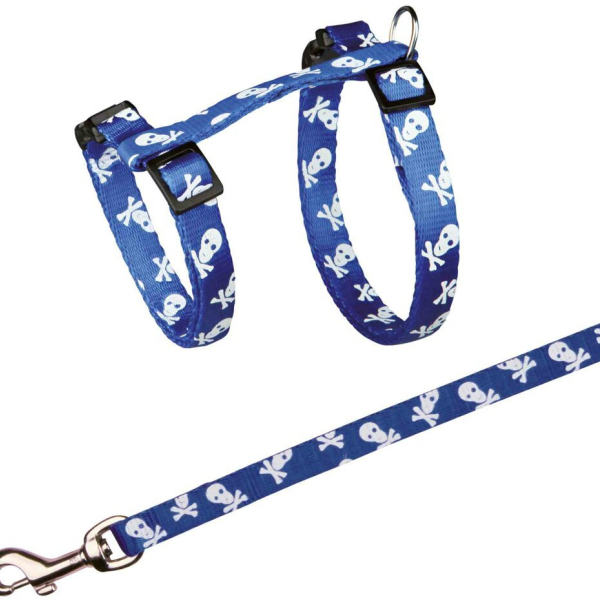 Postroj pro kočku motiv LEBKA 27-46 cm/10 mm/1,20 m