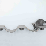 Šplhací žebřík k upevnění na stěnu, 3 platformy, 150x30cm, šedohnědá — Náhled 4 z 6