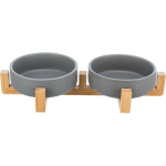 Set keramických misek 2 x 0,3l v dřevěném stojanu 31 x 6 x 16 cm, šedá/přírodní — Náhled 2 z 6