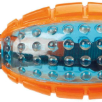 TPR termoplastový rugby míč s poutkem, 12cm/27cm oranž/modrá - DOPRODEJ — Náhled 2 z 4