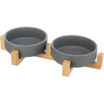 Set keramických misek 2 x 0,3l v dřevěném stojanu 31 x 6 x 16 cm, šedá/přírodní — Náhled 1 z 6