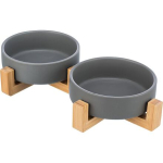 Set keramických misek 2 x 0,3l v dřevěném stojanu 31 x 6 x 16 cm, šedá/přírodní — Náhled 3 z 6
