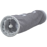 Plyšový tunel pro kočky HARVEY s hračkami, 4 vstupy, 27 x 116 cm, šedá — Náhled 1 z 6