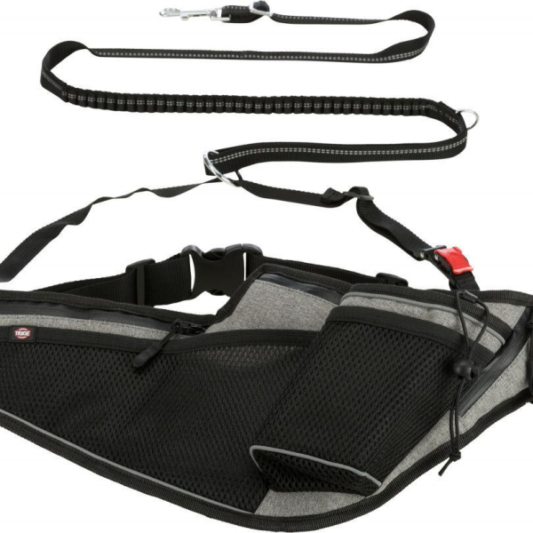 Joggingový pás s vodítkem, pás: 70-130 cm, vodítko 1.15-1.50 m, 20mm, šedá