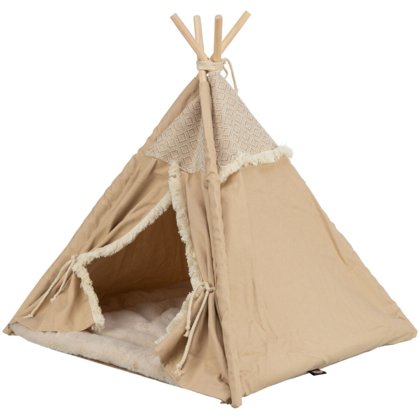 Teepee BOHO s polštářem, 55 x 65 x 44 cm, bavlna, béžová