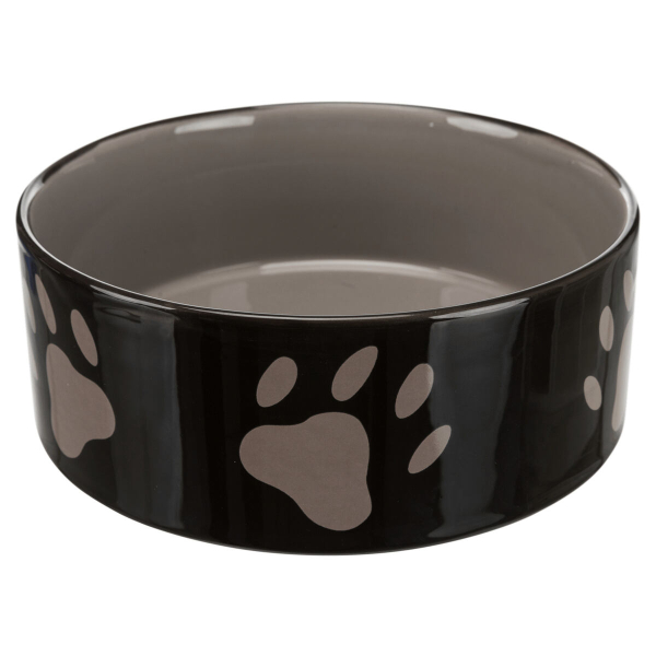 Keramická miska 1,4l/20cm - hnědá/tmavě šedá + motiv tlapky