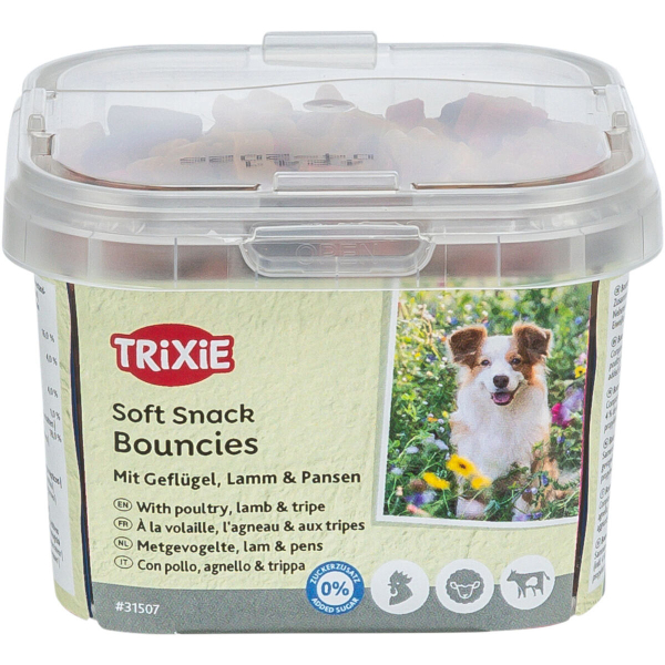 Soft Snack BOUNCIES mini kostičky kuřecí, jehněčí, dršťky 140 g