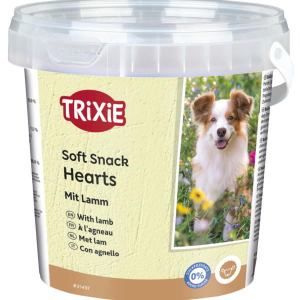 Soft Snack Happy Hearts - srdíčka jehněčí s rýží, kyblík 500 g