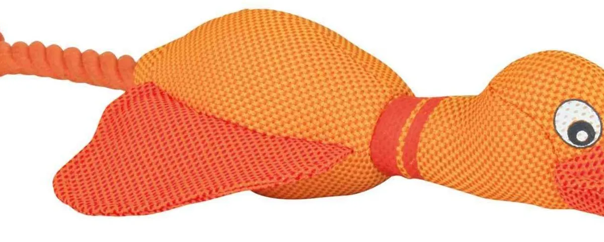 Oranžová slepice/kačena přetahovadlo se zvukem,nylon 38 cm - DOPRODEJ