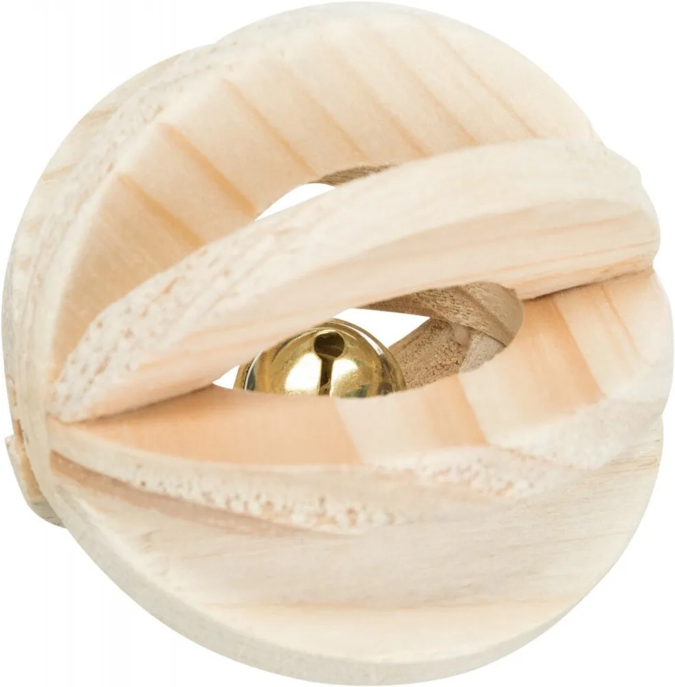 Dřevěný lamelový míček s rolničkou, ø 6 cm