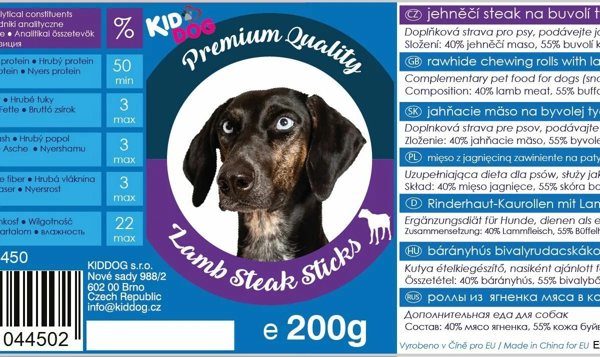 KIDDOG jehněčí steak na buvolí tyčince - PREMIUM QUALITY 200g dóza