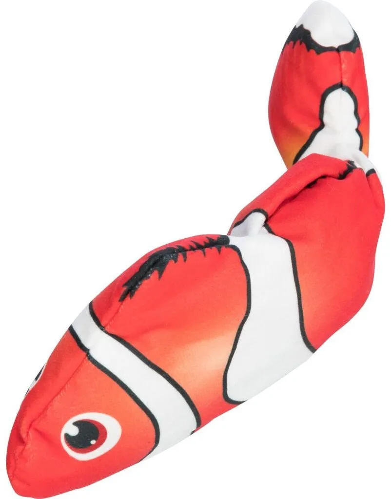 Ryba "klaun" jako živá, mrskající se, s catnipem, látka, 26 cm (RP 0,90 Kč)
