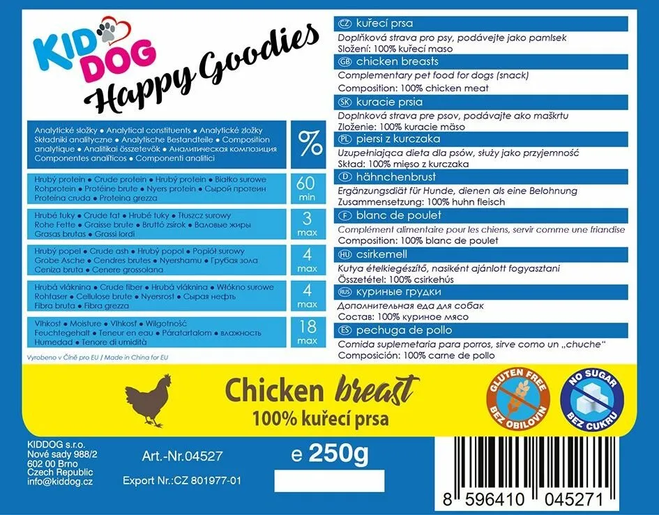 KIDDOG kuřecí prsa, 100% maso 250 g