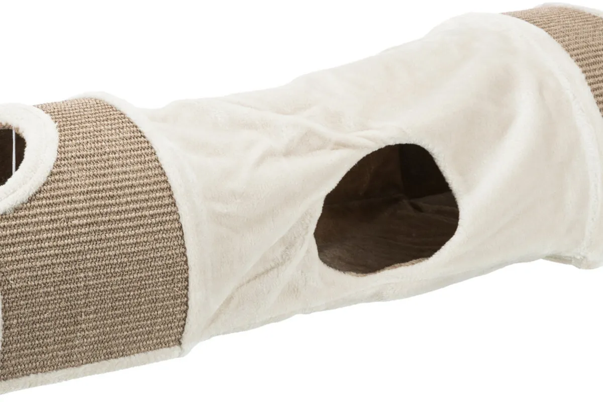 Plyšový škrábací tunel pro kočky 110x30x38 cm -sv.šedý/hnědý