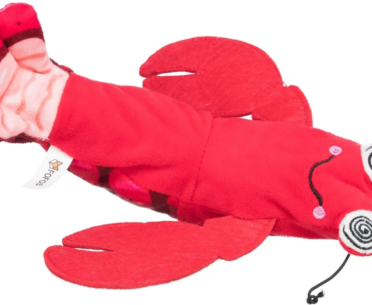Kreveta jako živá, mrskající se, s catnipem, látka, 23 cm (RP 0,90 Kč)