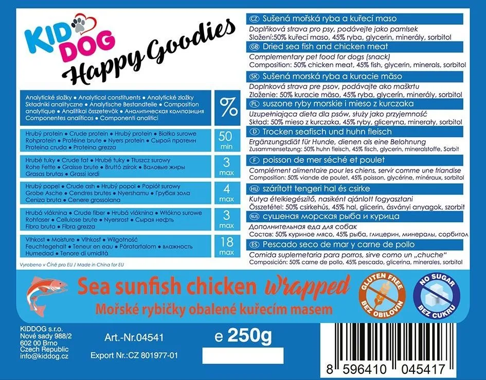 KIDDOG mořské sluneční rybičky obalené kuřecím masíčkem 250 g
