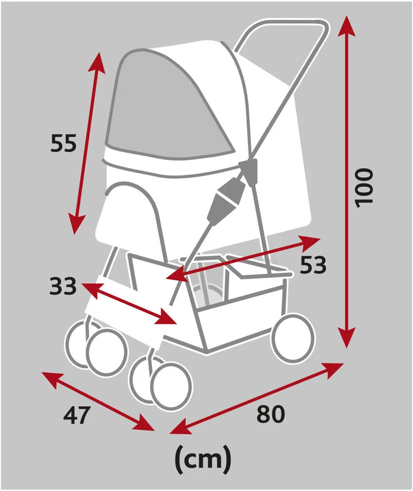 Kočárek pro psy BUGGY, rychlosklápěcí, 47 x 100 x 80cm, nosnost do 15 kg, šedá