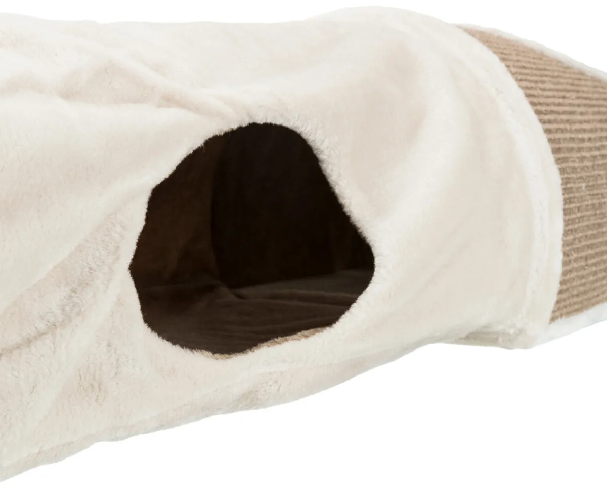 Plyšový škrábací tunel pro kočky 110x30x38 cm -sv.šedý/hnědý