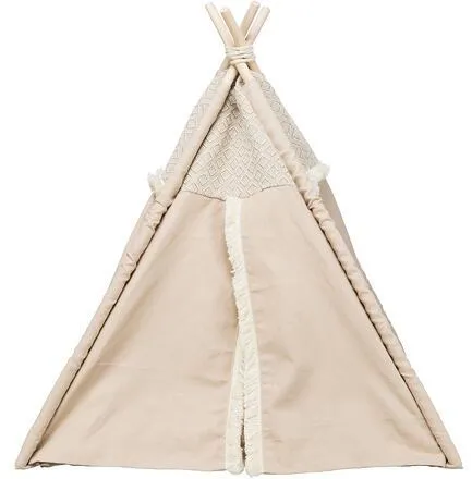 Teepee BOHO s polštářem, 55 x 65 x 44 cm, bavlna, béžová