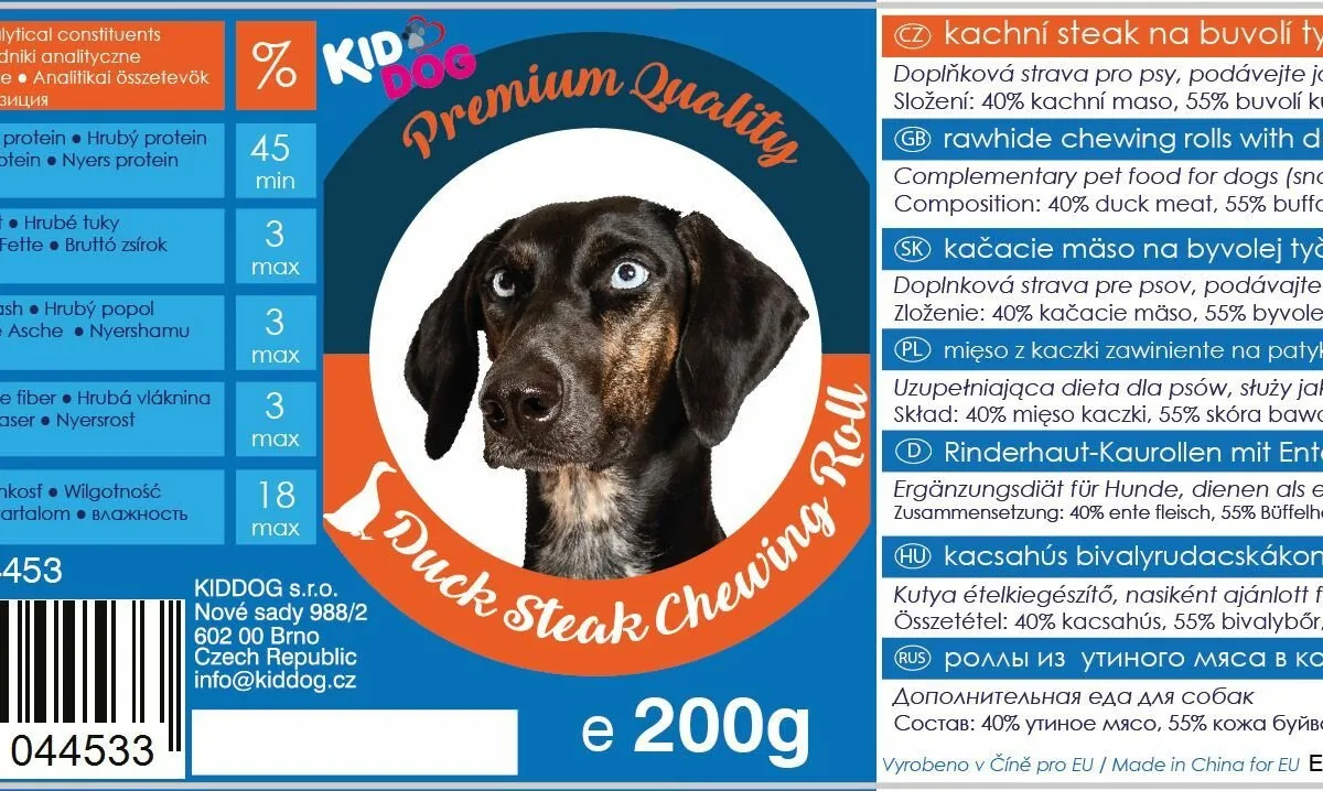 KIDDOG kachní steak na buvolí tyčince - PREMIUM QUALITY 200 g dóza